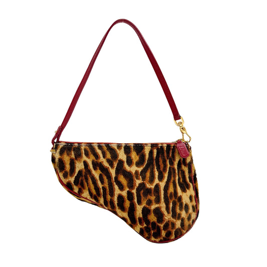 Saddle Pouch Brown Cheetah Print Pony Hair Shoulder Bag