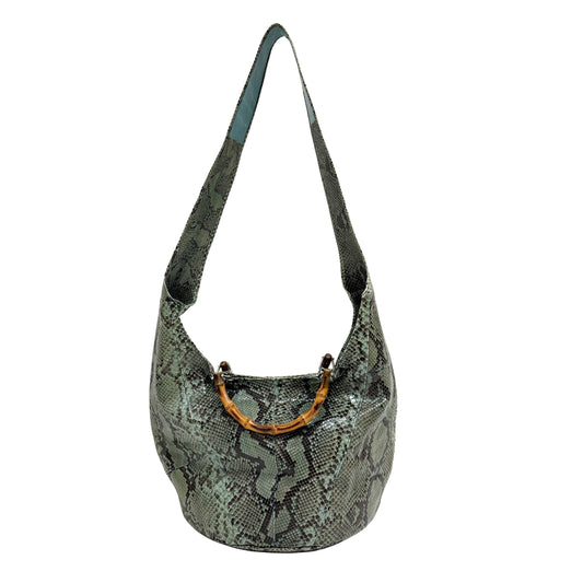 Bamboo Sea Green Python Leather Two Way Bag