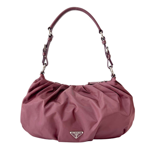 Burgundy Embroidered Nylon Shoulder Bag