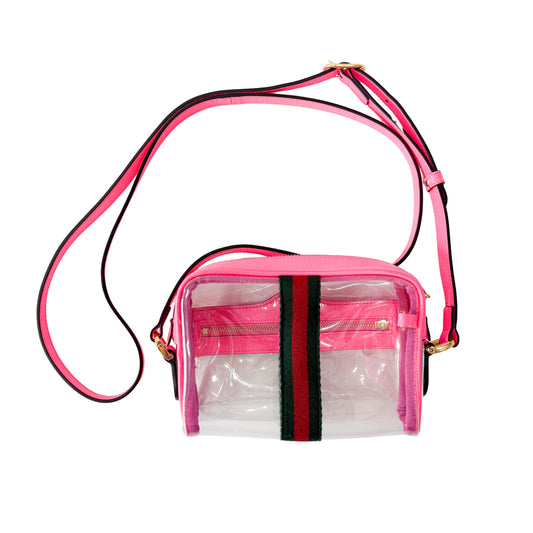 Pink Leather & Transparent Vinyl Crossbody Bag