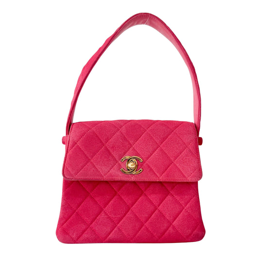 Matelasse in Pink Suede and Gold CC Logo Mini Bag