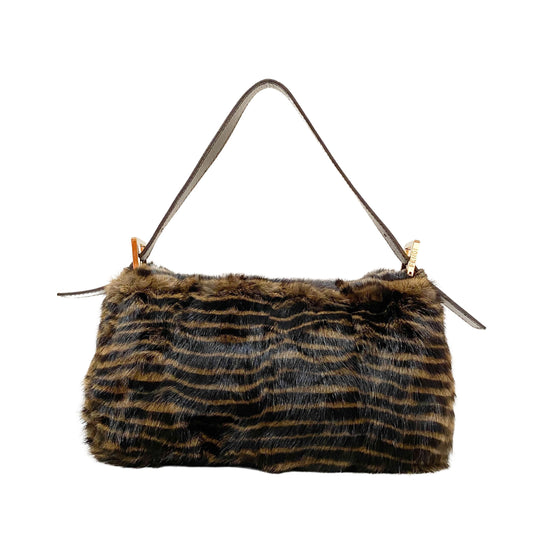Baguette Brown Striped Fur Shoulder Bag