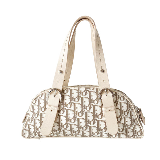 Vintage Beige Leather Embroidered Shoulder Bag