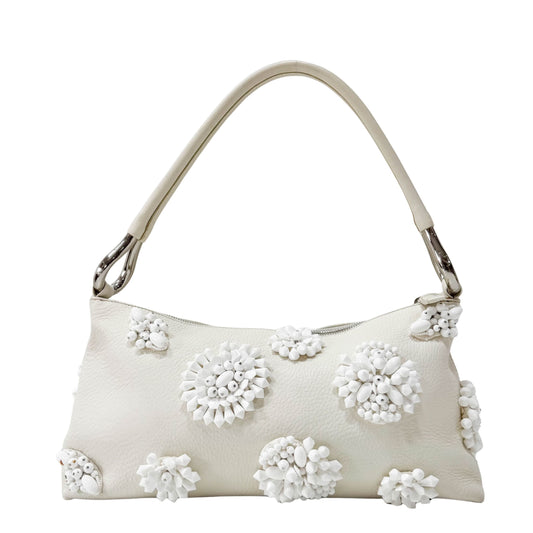 White Leather Embroidered Shoulder Bag