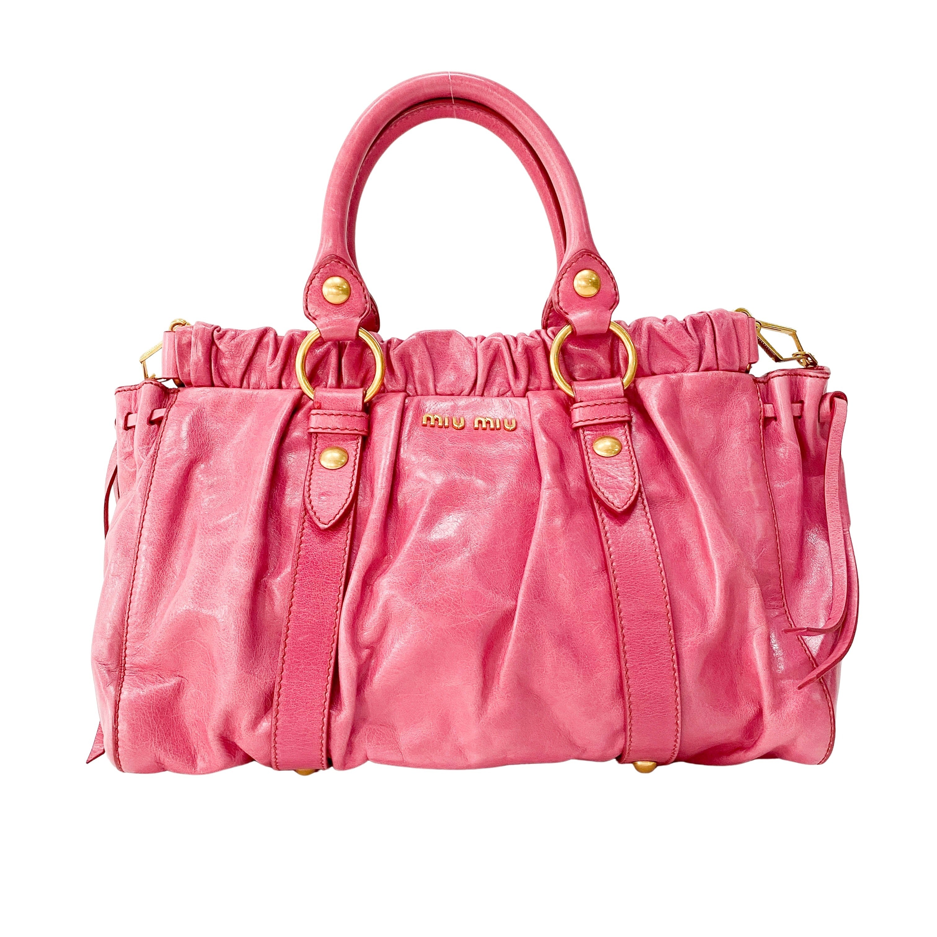 バッグ miu miu vitello lux pink y2k hand bag MIU MIU Vitello Pink Leather Should Bag – HIVE PRELOVED
