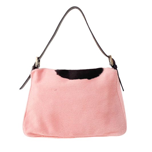 Mamma Baguette Pink Pony Hair Cow Print Shoulder Bag