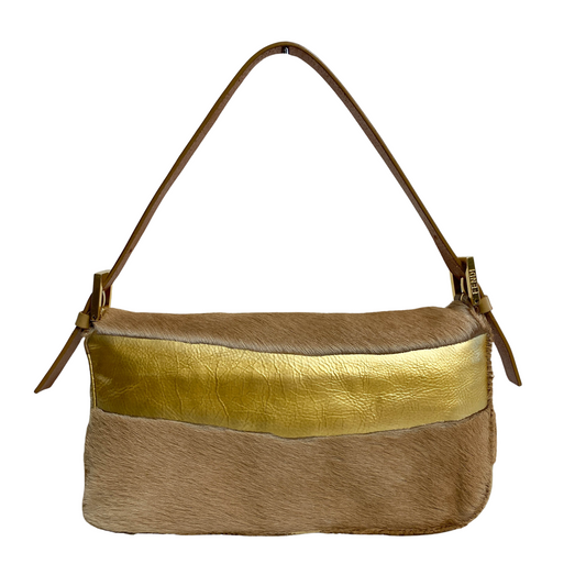 Baguette Pony Hair Gold Shoulder Bag