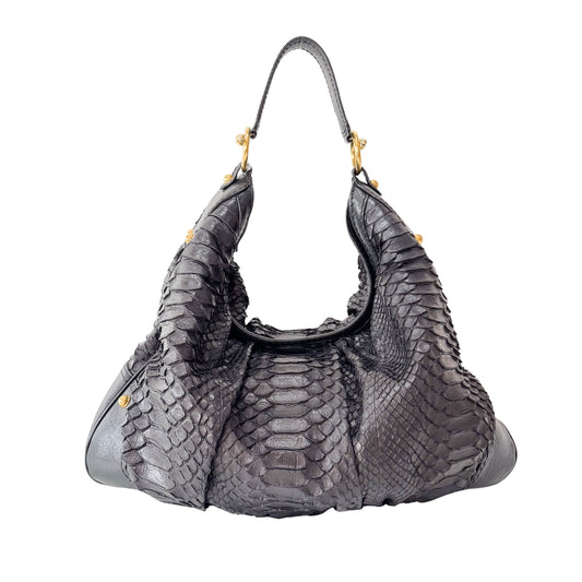 Black Embossed Leather Shoulder Bag