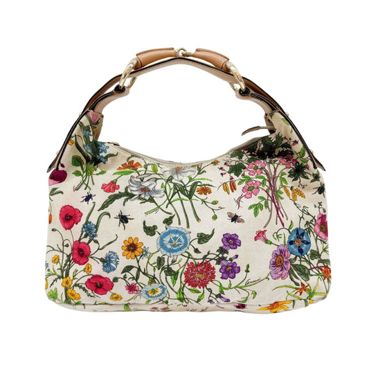 Horsebit Multicolor Floral Canvas Shoulder Bag