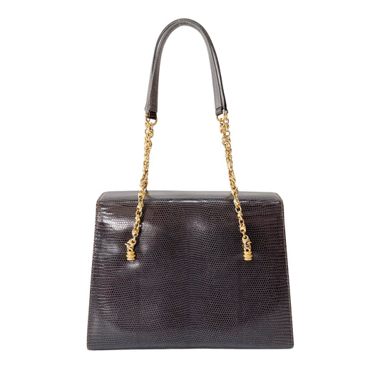 Grey Embossed Lizard Leather Shoulder Bag