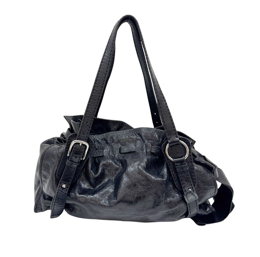Vitello Lux Bow Bag Black Leather Shoulder Bag