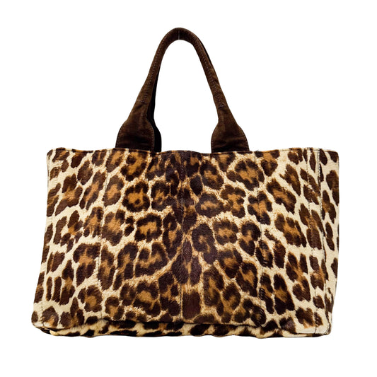 Canapa Yellow Leopard Print Pony Hair & Suede Handbag
