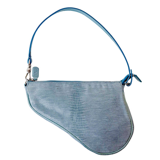 Saddle Mini Light Blue Lizard Leather Shoulder Bag