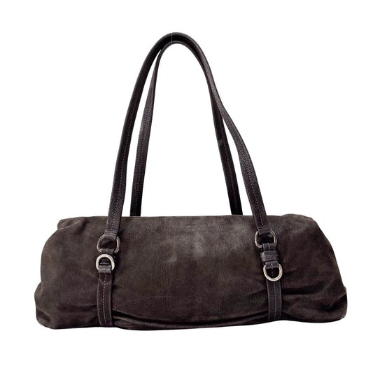 Black Croc Suede Shoulder Bag