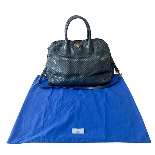 Grey Woven Leather Bag