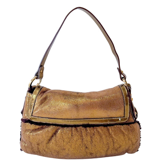 Bronze Metallic Leather Shoulder Bag
