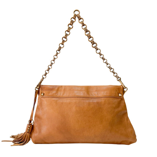 Brown Leather Chain Tassel Shoulder Bag