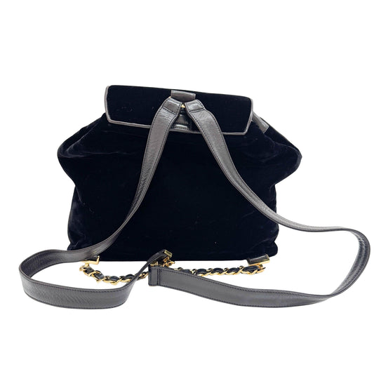Drawstring & Flap Black Velvet Backpack