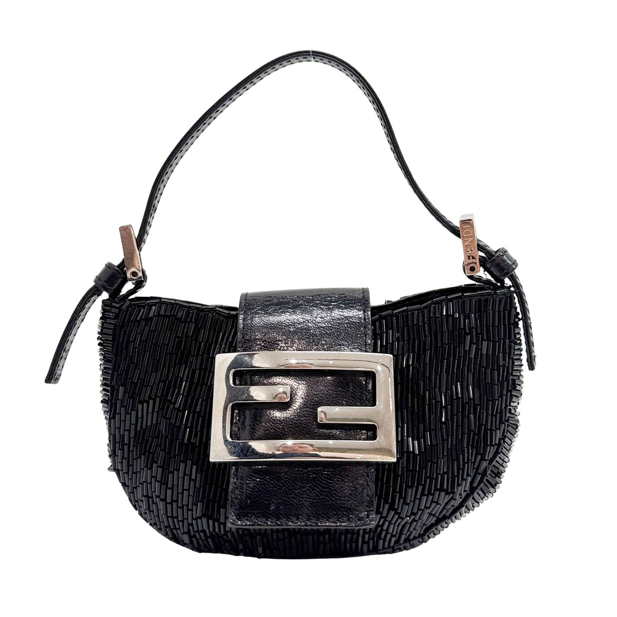 Mini Croissant Black Beads Hand Bag