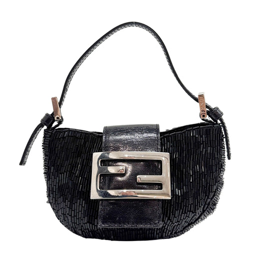 Mini Croissant Black Beads Hand Bag
