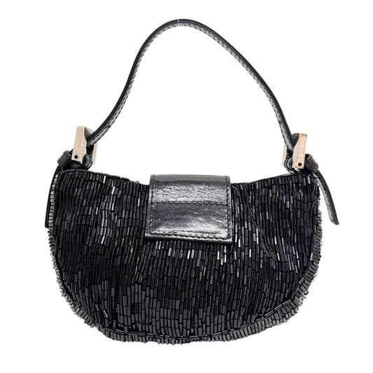 Mini Croissant Black Beads Hand Bag