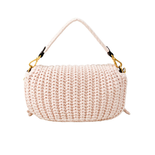 Baguette Pink Wool Knit Fringe Shoulder Bag