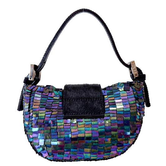 Croissant Sequin Mini Black Beaded Handbag