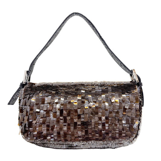Baguette Brown Sequin Shoulder Bag