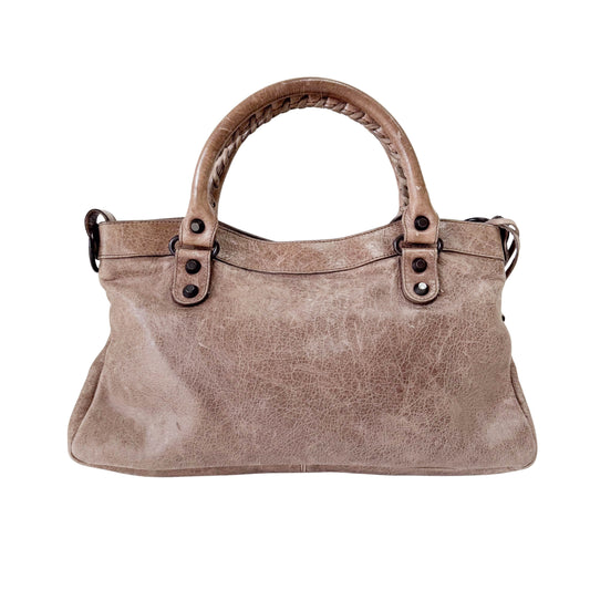 The First Mini in Beige Leather Bag