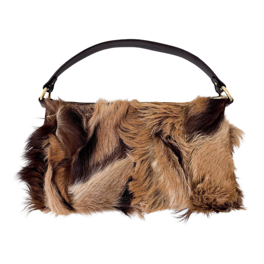 Fur Brown Leather Strap Bag