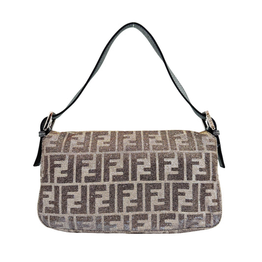 Baguette Silver Zucca Canvas Glitter Shoulder Bag