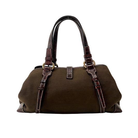 Brown Cotton Canvas Shoulder Bag