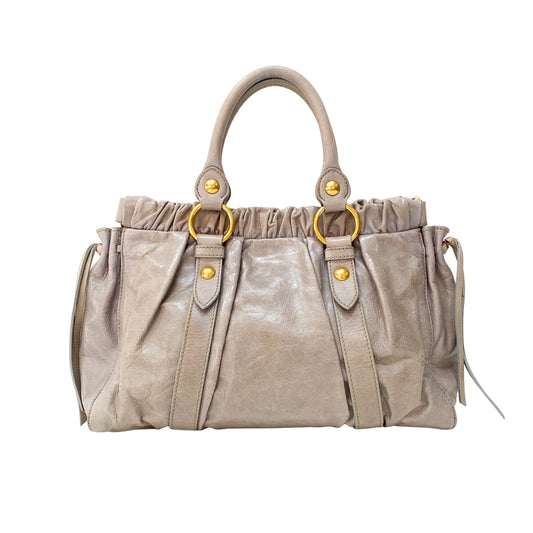 Vitello Grey Calfskin Leather Two Way Bag