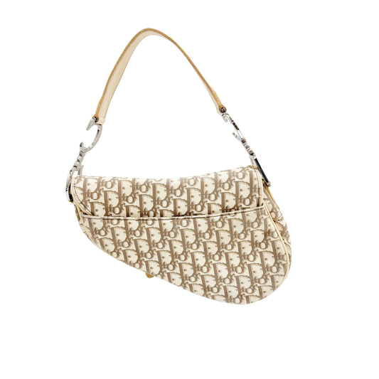 Saddle Embroidery Beige Trotter Canvas Shoulder Bag