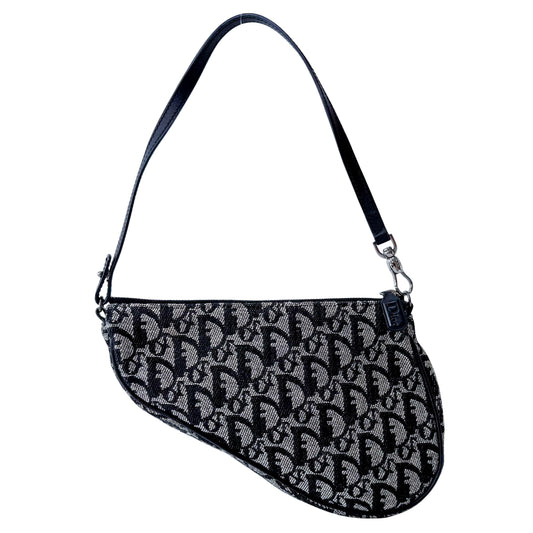 Trotter Saddle Mini Navy Oblique Tweed Shoulder Bag