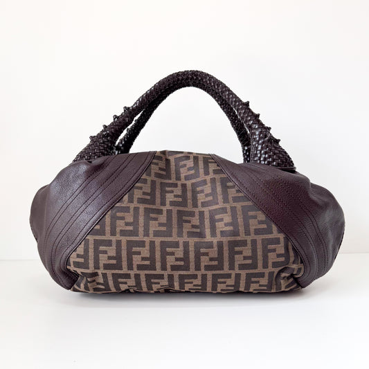 Spy Zucca Brown Canvas & Leather Shoulder Bag