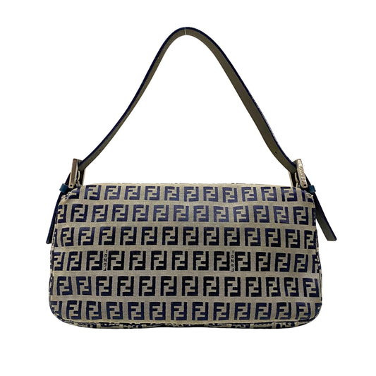 Zuchinno Baguette Grey & Navy Canvas Shoulder Bag