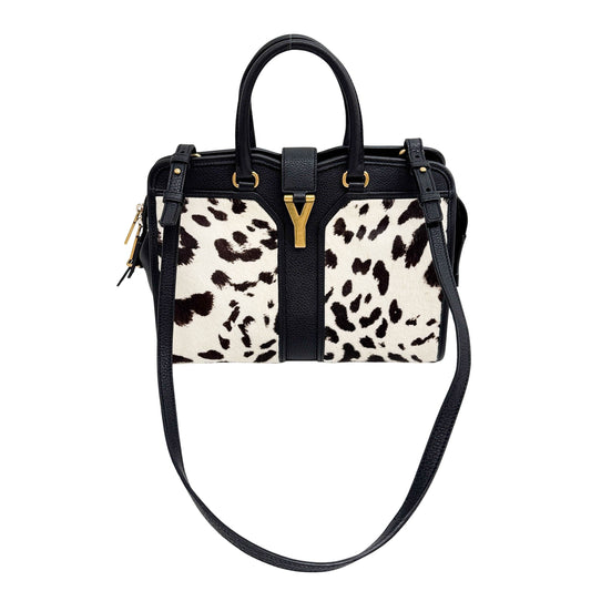 Cabas Chyc Brown & White Animal Print Pony Hair Two Way Tote Bag