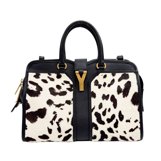 Cabas Chyc Brown & White Animal Print Pony Hair Two Way Tote Bag