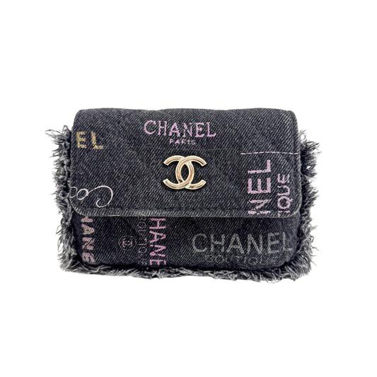 Mini Flap Matelasse Black Cotton Shoulder Bag