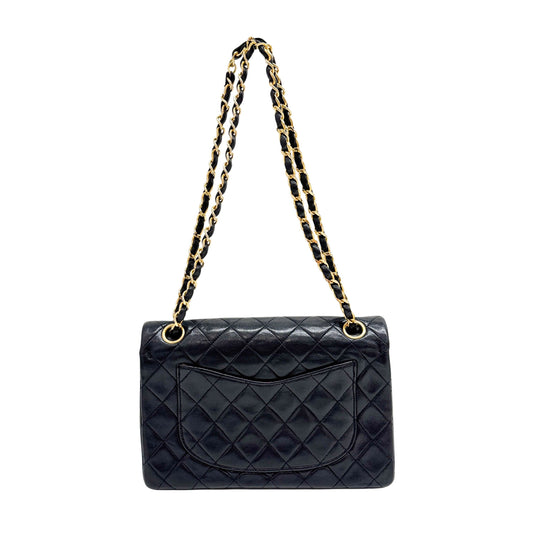 Classic Double Flap Matelasse Black Leather Shoulder Bag