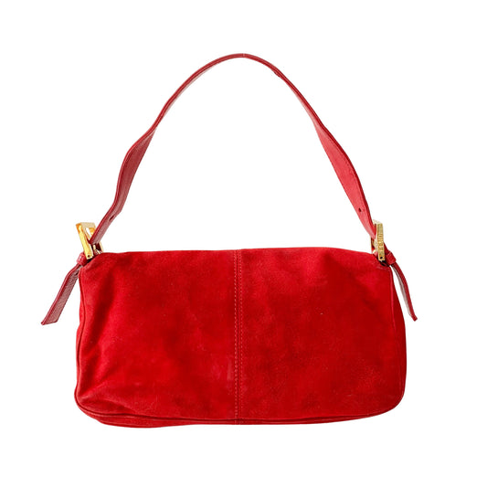 Baguette Red Suede Shoulder Bag