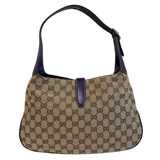 New Jackie Purple Leather and GG Canvas Shoulder Bag