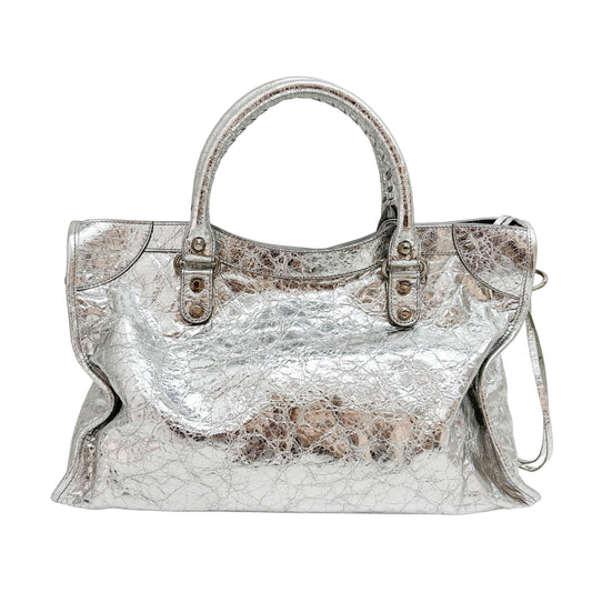 The City Silver Leather Two Way Bag