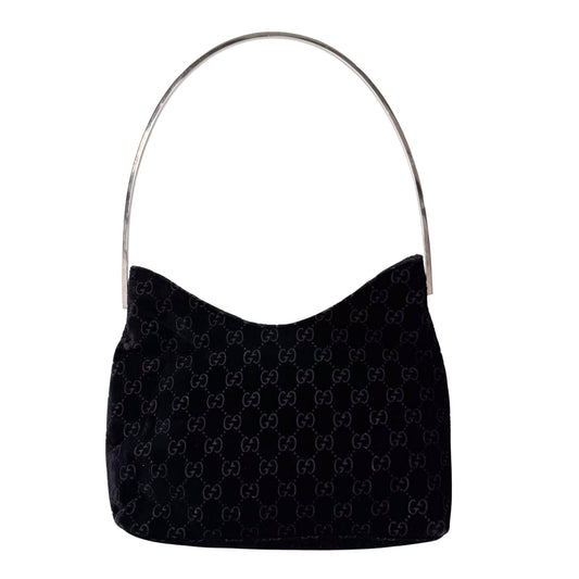 Black GG Velvet Hobo Shoulder Bag
