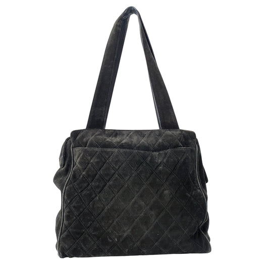 Matelassé Black Suede Shoulder Bag