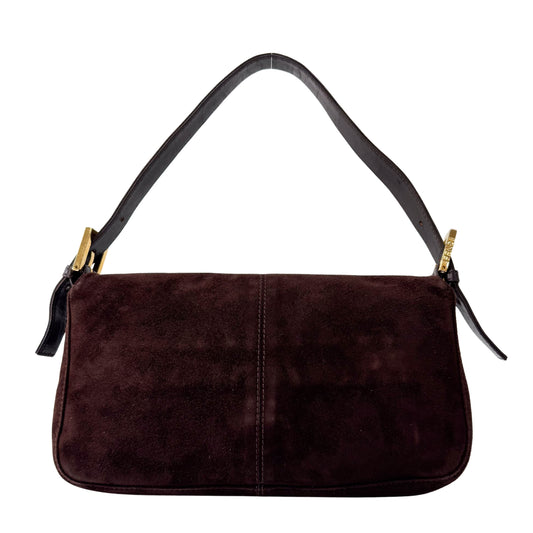 Baguette Brown Suede Shoulder Bag