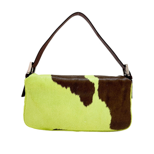 Baguette Green Cow Print Pony Hair Shoulder Bag