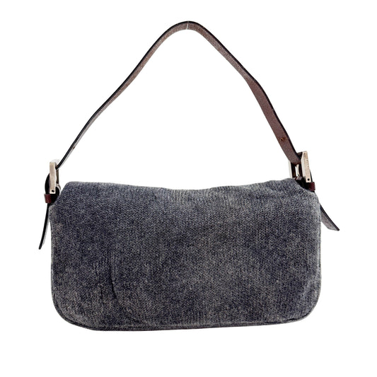 Baguette Knit Gray Wool Shoulder Bag