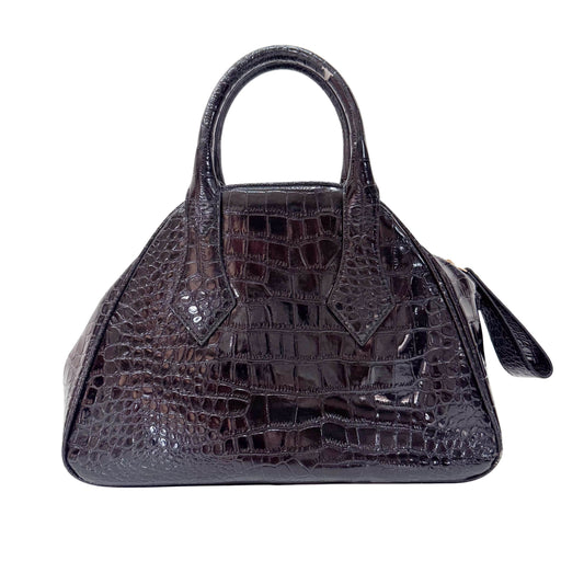 Black Embossed Croc Leather Handbag